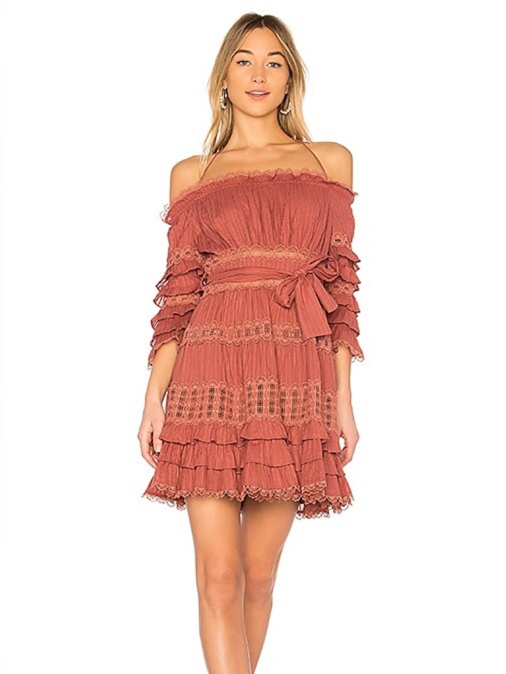 eyelet ruffle Corsair Frill Tier Dress Vintage Rose rust long sleeve - Picture 9 of 9